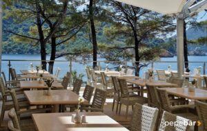 terraza restaurante delante de un lago